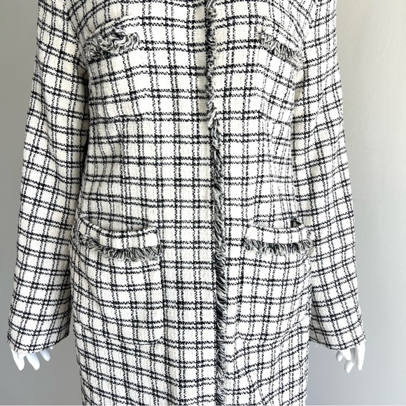 MAX MARA Weekend Anabela Checker Fringed Black White Mid Length Light Coat Sz 12 - Picture 5 of 16